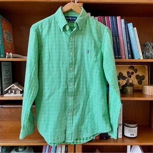 Ralph Lauren‎ Double Gauze Green Gingham Men’s Button Up Check Shirt Size Med